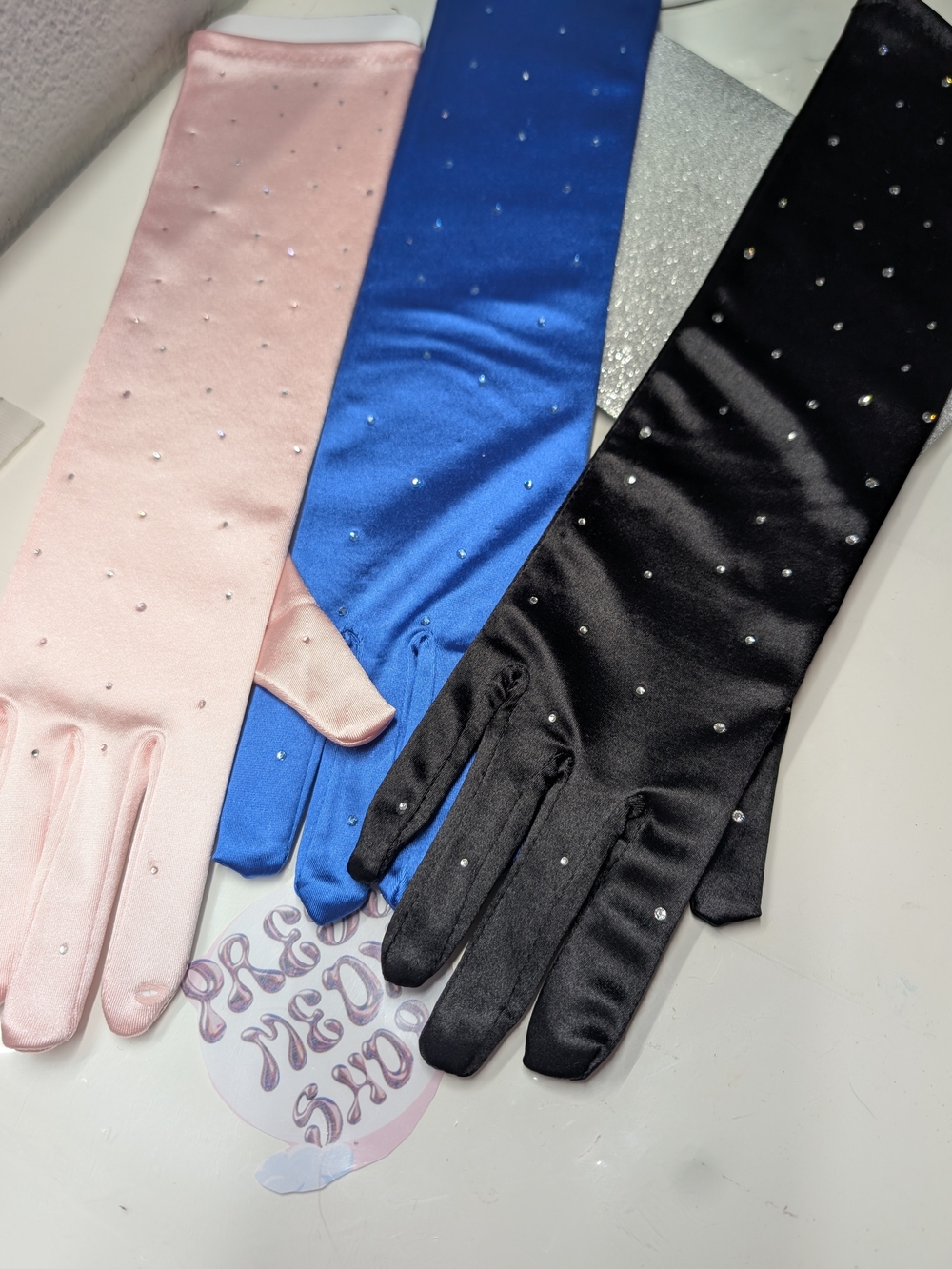 Rhinestone Satin Gloves NWT